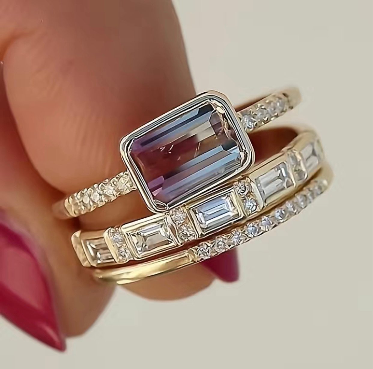 ✨✨3pc Baguette Bridal Wedding Ring Set✨Sz: 7✨✨