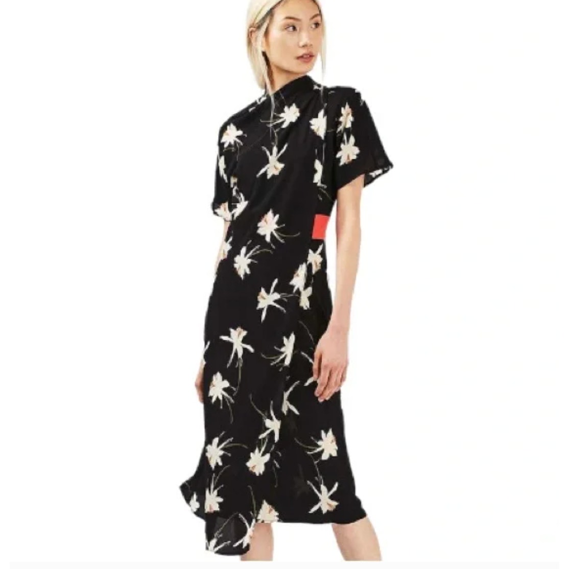 Topshop Origami High Neck Orchid Floral Draped Midi Dress Size 6