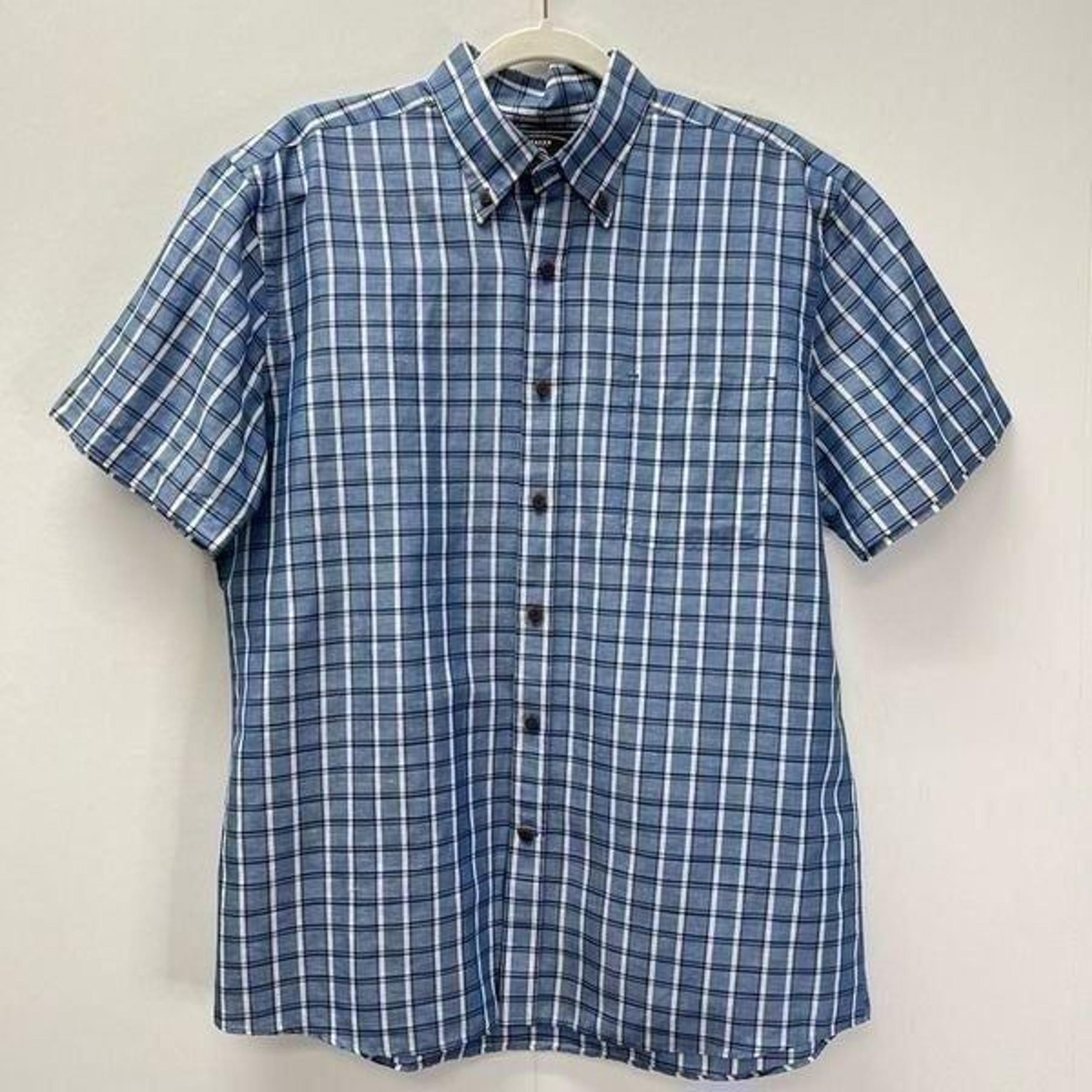 Maker & Company Linen Cotton Blend Blue Plaid Button Front Casual Shirt Size L