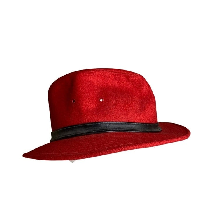 Vintage Stetson Boiled Felt Red Wool Fedora Hat With Black Leather Band Large