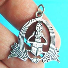 Scarab Pendant Charm Cartouche Sterling Lotus Flower Egyptian Vintage BeadRage