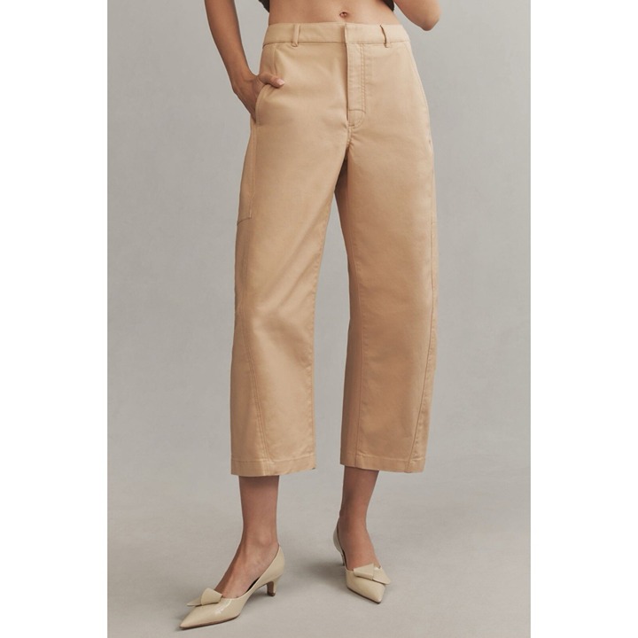 Anthropologie Maeve Curved Cropped Chino Pants Barrel 6 PETITE Khaki DEFECT READ