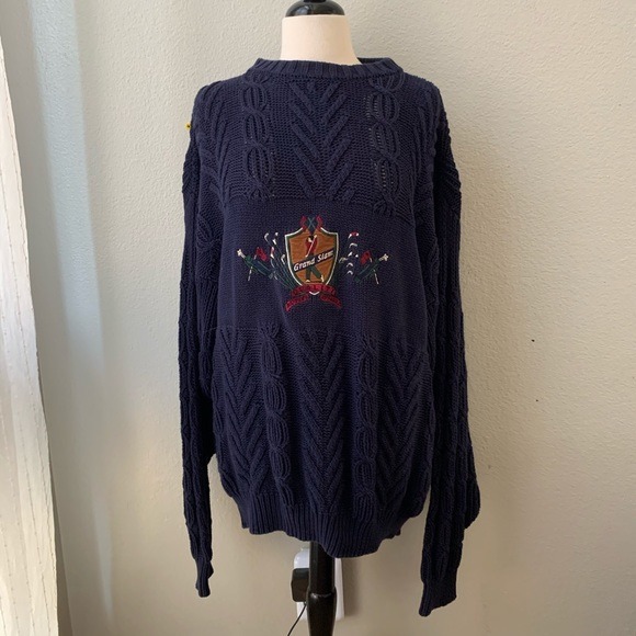 GRAND SLAM vintage cable knit golf blue sweater mens Medium