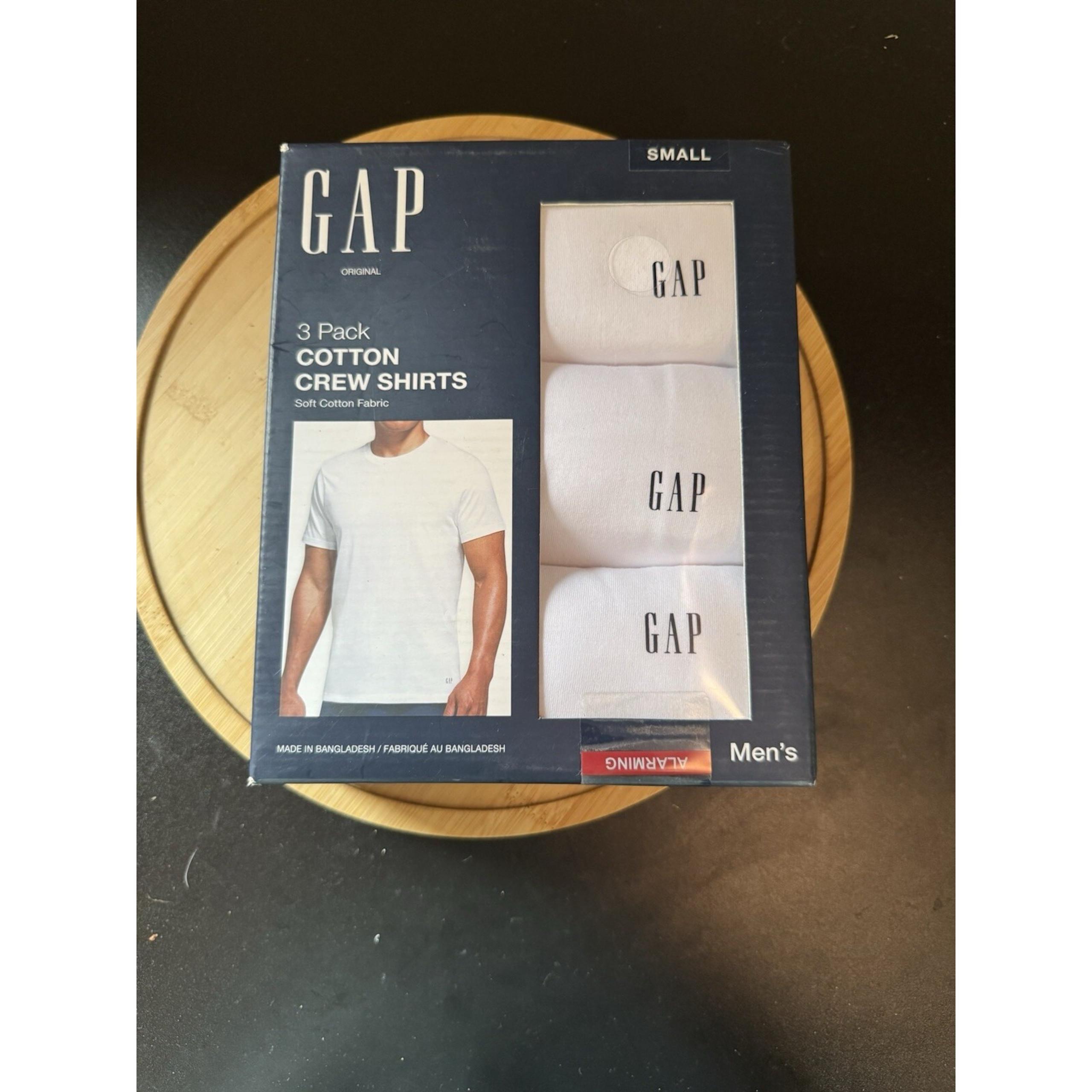 GAP MENS COTTON 3 PACK CREW WHITE T SHIRTS Small NIB NEW LOGO