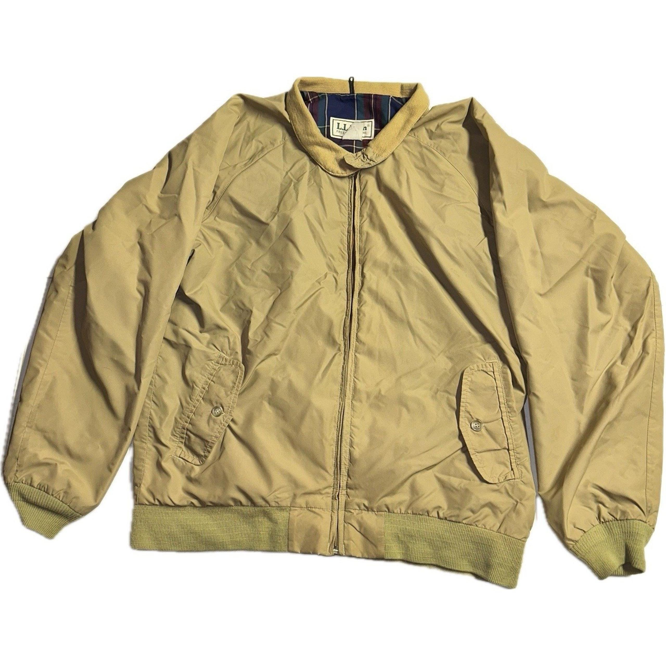 L.L. Bean Jacket Men Large Beige Plaid Lined Cotton Bomber Golf Full Zip Vintage