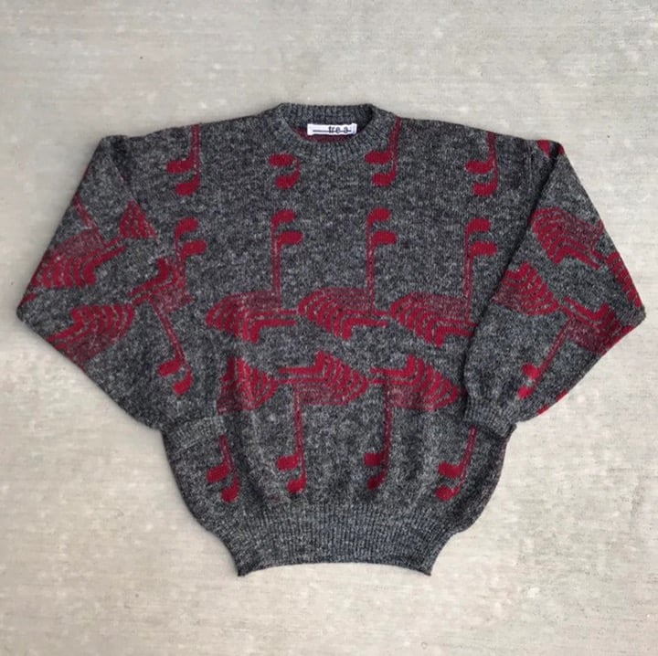 Vintage 1990s 90s Wool Blend Gray / Red Sweater Made in Italy Mens Size M Medium