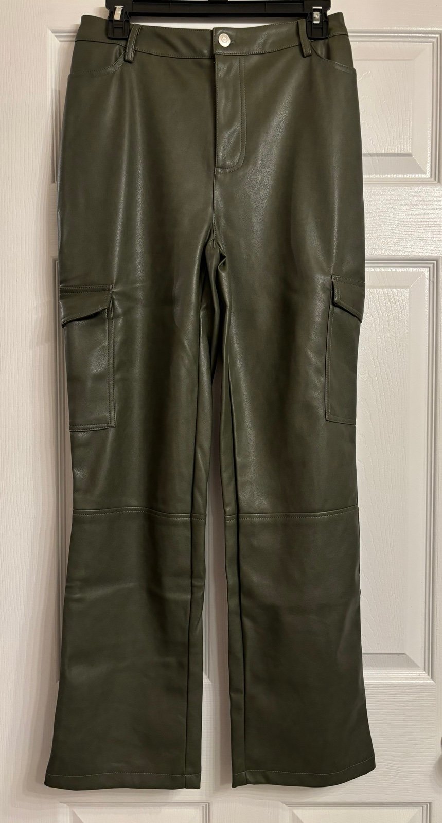 faux leather olive green cargo pants