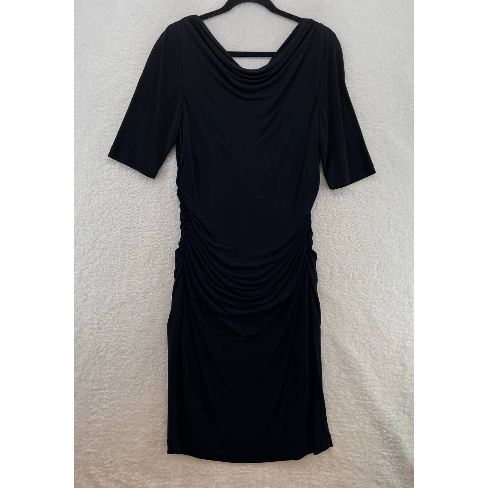 NWT St. John Womens Draped Back Sheath Dress Size 8 Black Stretch ruched