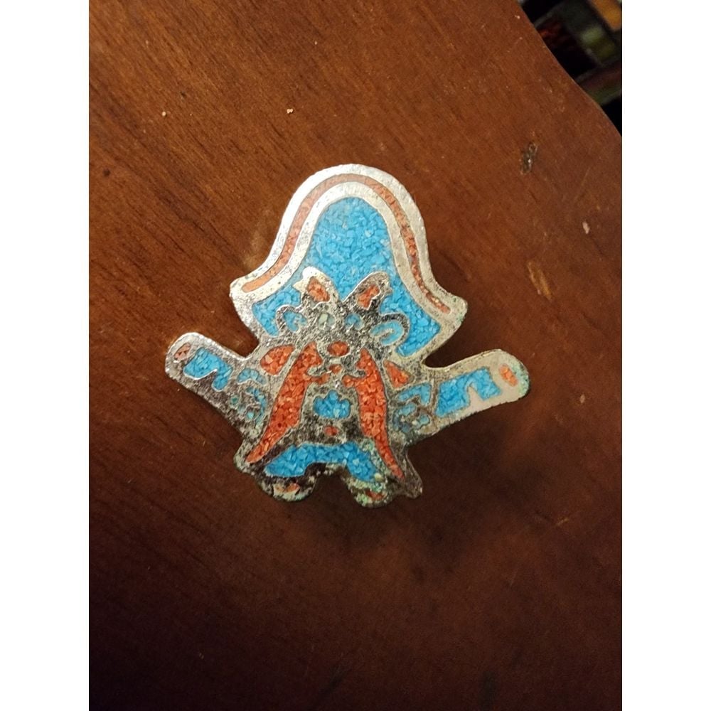 Vintage Yosemite Sam Turquoise & Coral Chip Inlay Brooch Pendent, Rare