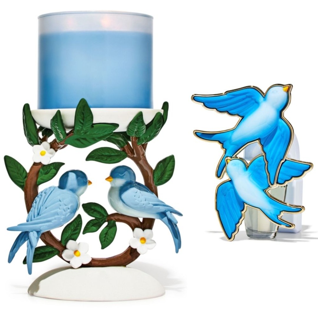 Bath Body Works Birds on a Branch Pedestal 3-Wick Candle Holder & Wallfower Plug