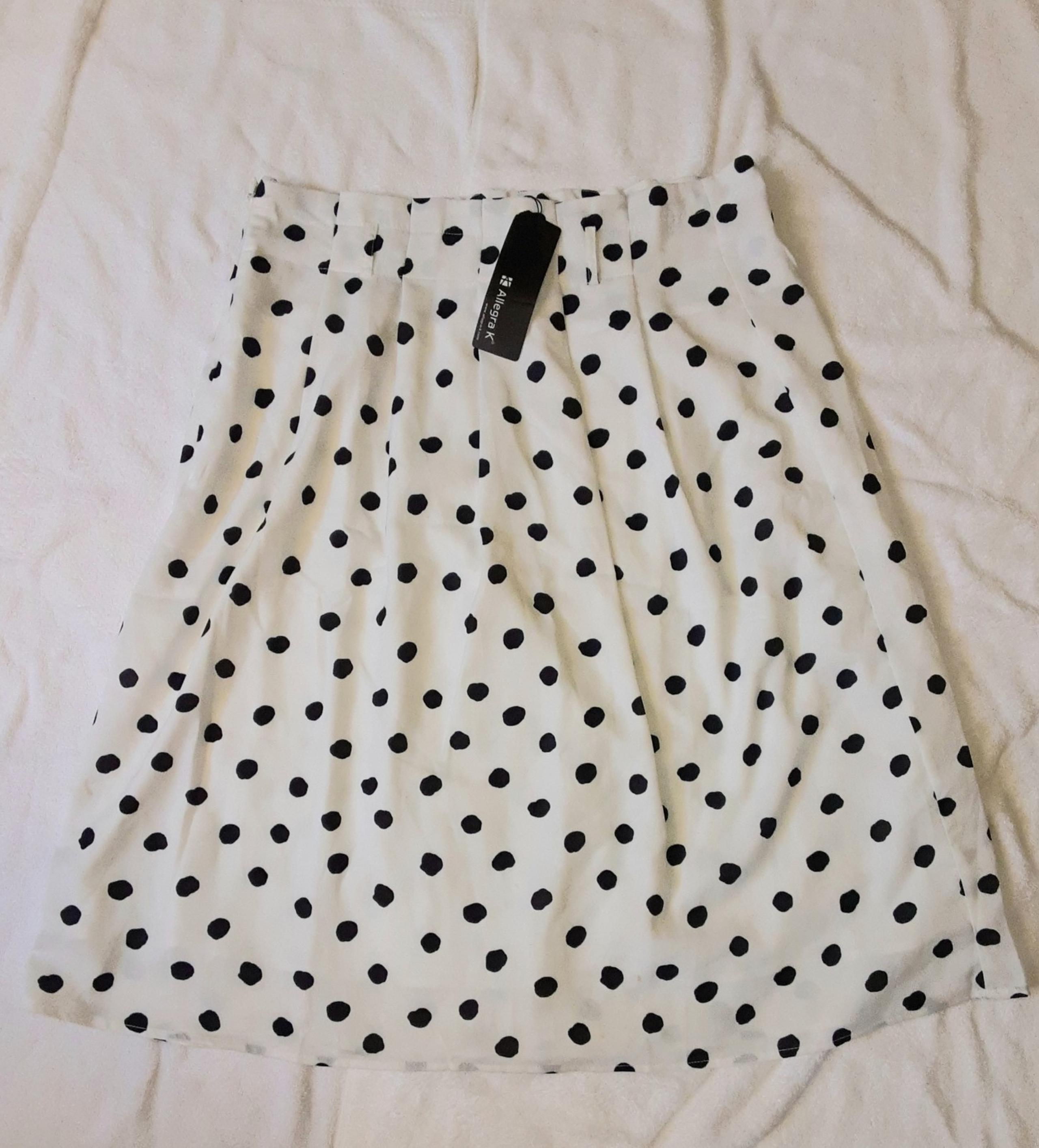 Allegra-K Ladies Large Black Polka Dot A-line Skirt
