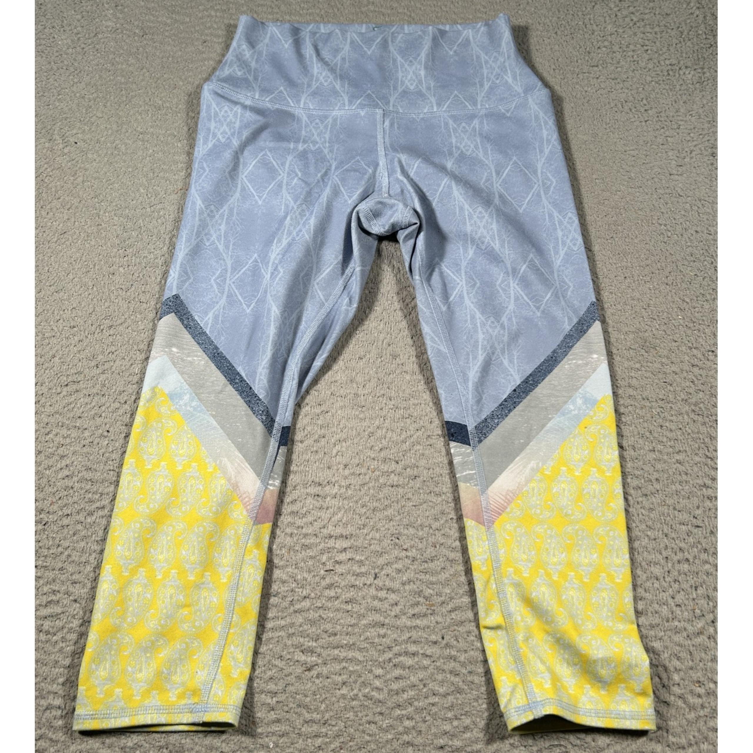 ALO YOGA Legging Women Small Blue Yellow Airbrush Tree Lace Full Length Stretch
