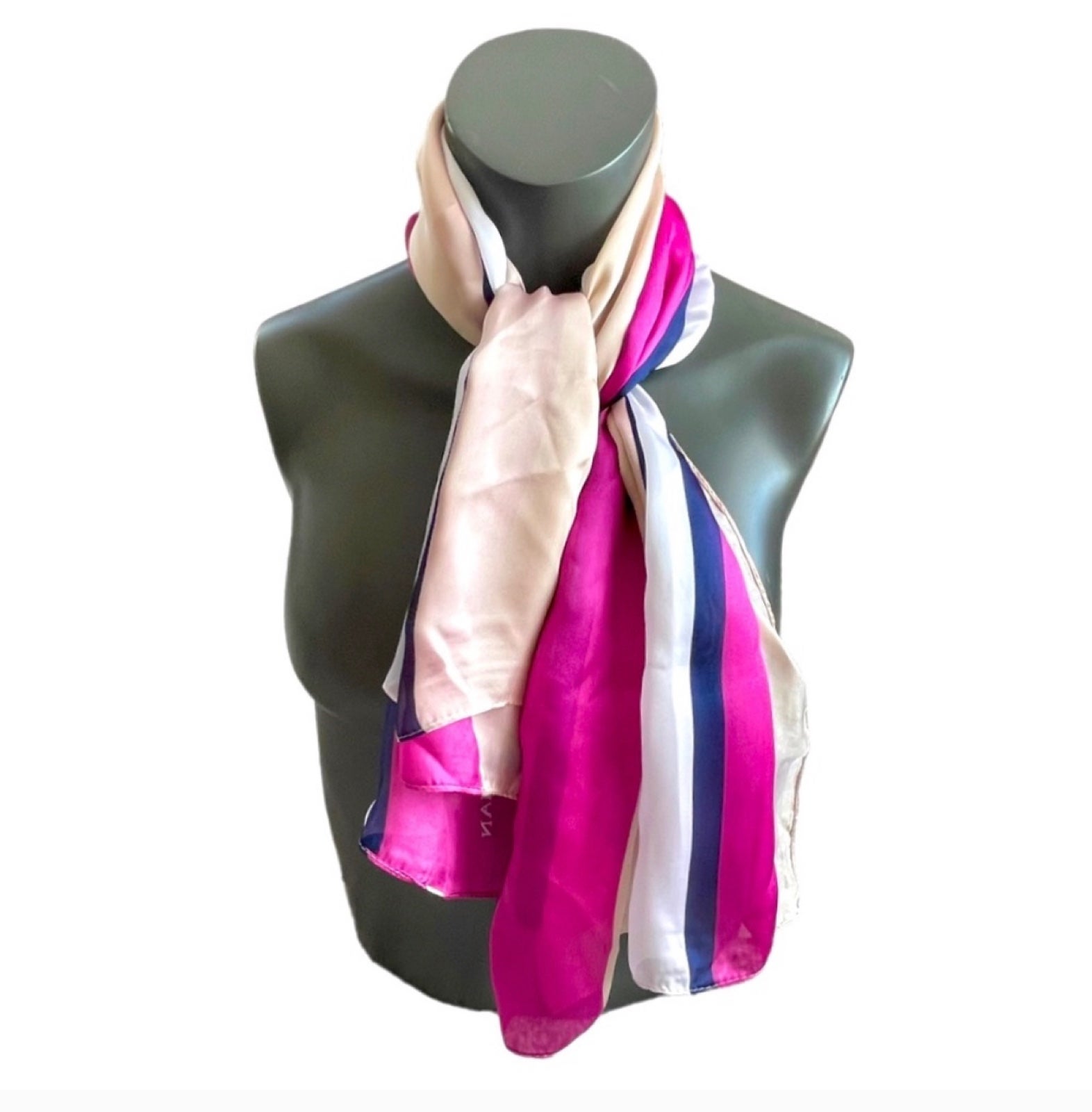 DANA BUCHMAN Pink Blue White Tan Stripes Chiffon Lightweight Scarf Neckerchief