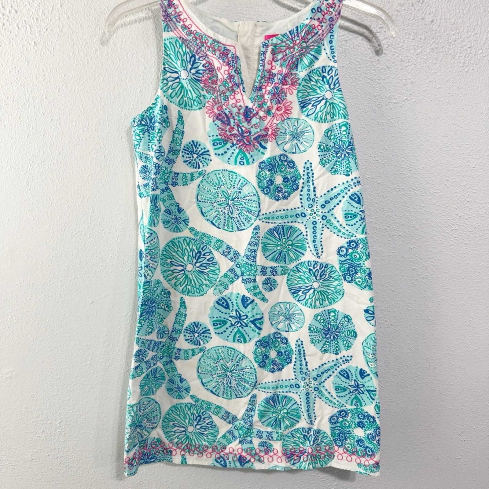 Lilly Pulitzer Blue and Pink Patterned Dress embroidered large 10-12 girls lined