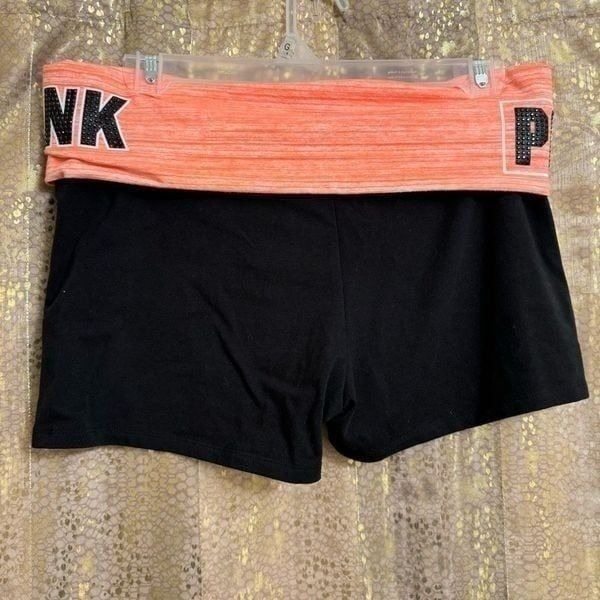 PINK Y2K Victorias Secret Orange Black Foldover Rhinestone shorts Large