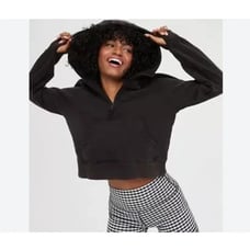 NWT Aerie Offline Black Throwback Quarter Zip Crop Hoodie Women's Size Small