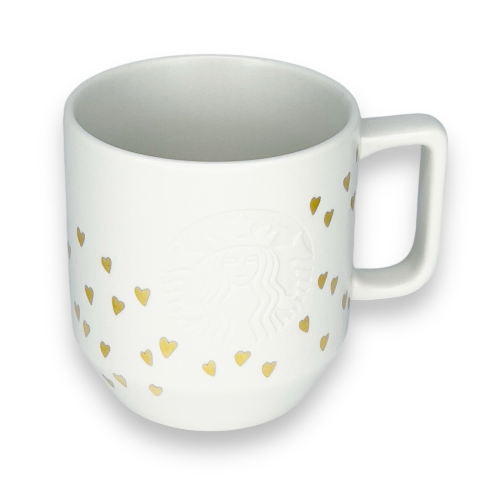 Starbucks Valentines Day Gold Foil Heart Print Cream Ivory Mug / Coffee Cup
