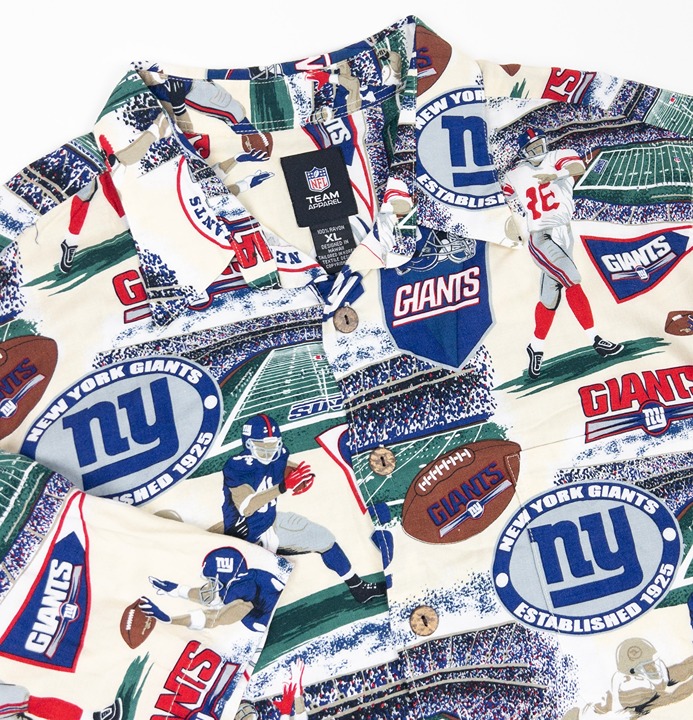 New York Giants Hawaiian Shirt Mens XL Rayon Collage Aloha Camp NFL Team Apparel