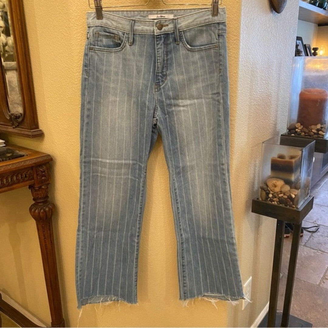 SAM ELDELMAN Women Light Blue Striped The Chelsea Wide Leg Crop Jeans Size 28