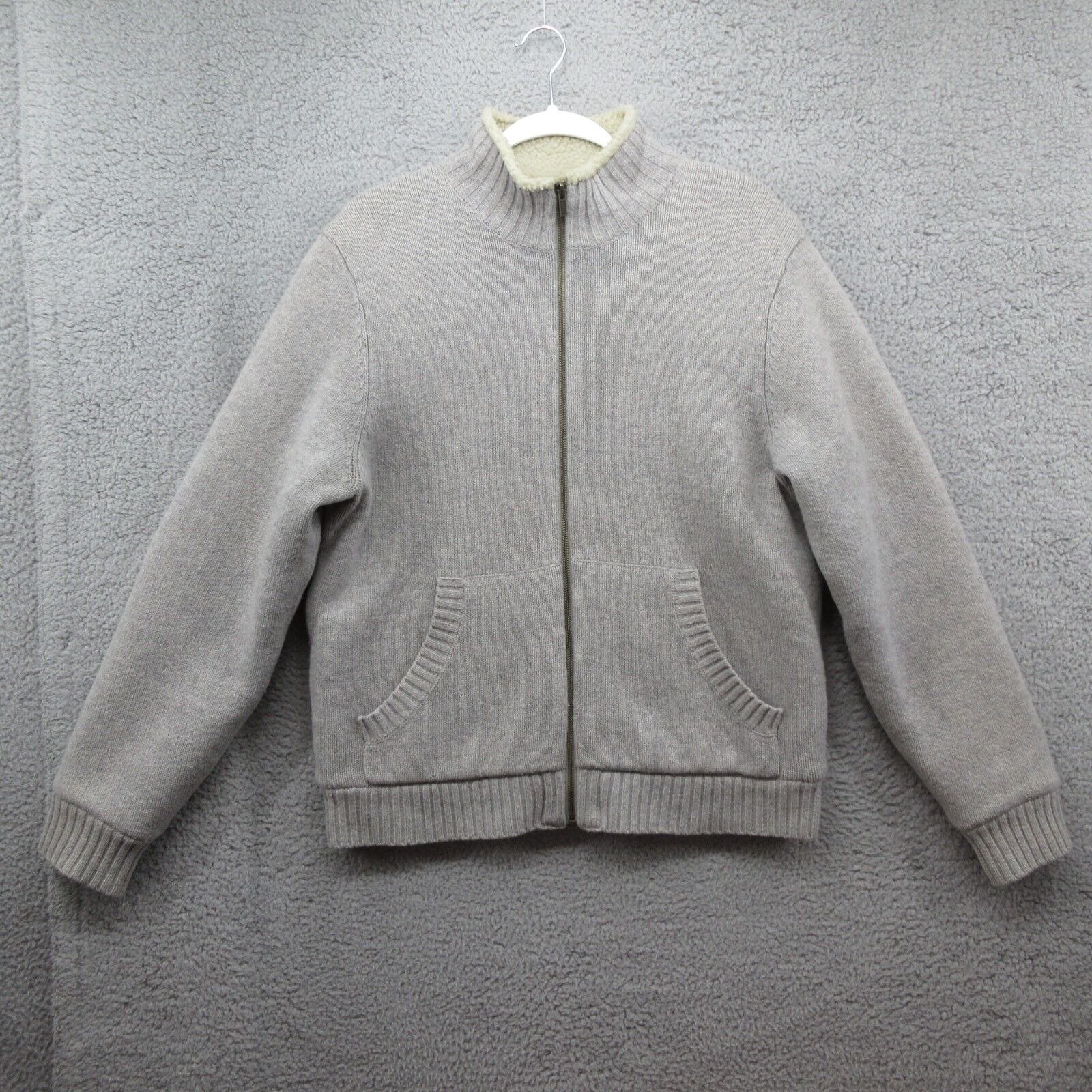 LL Bean Sherpa Lined Lambs Wool Sweater Full Zip Mens Medium Beige Outdoors