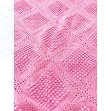 Vintage Bubble Gum Pink Crochet Knit Large Throw Blanket Handmade 70x94”