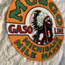 VINTAGE MUSGO Michigans Mile Maker INDIAN 12” PORCELAIN METAL GAS OIL AD SIGN!