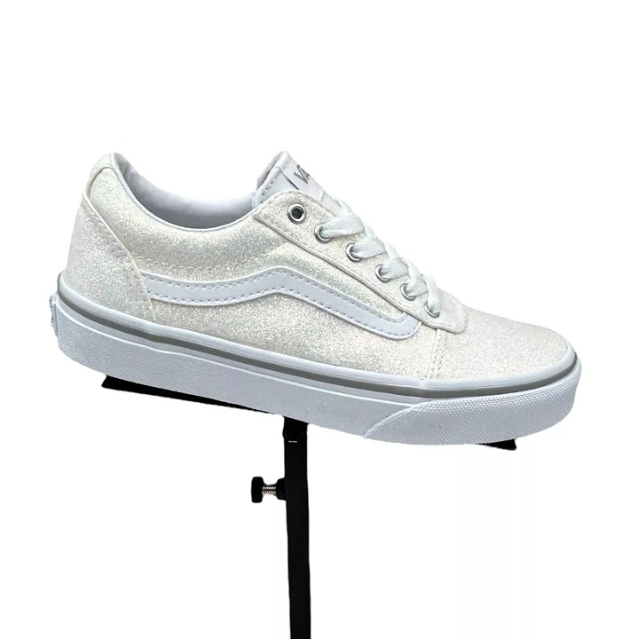 Vans Ward Youth Girls Low Top Sneakers Size 3Y White Glitter Sparkle Lace up