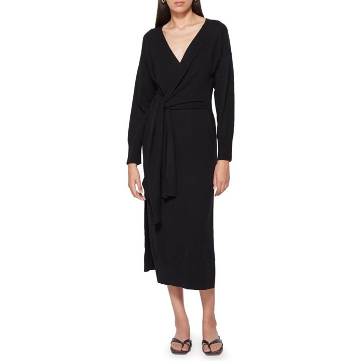 SIMKHAI Skyla Long Sleeve black Wrap Sweater Dress SIZE M