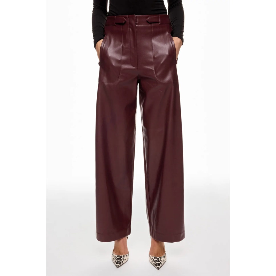 Ronny Kobo Burgundy Faux Leather Pants High Rise Wide Leg Vegan Sz 4