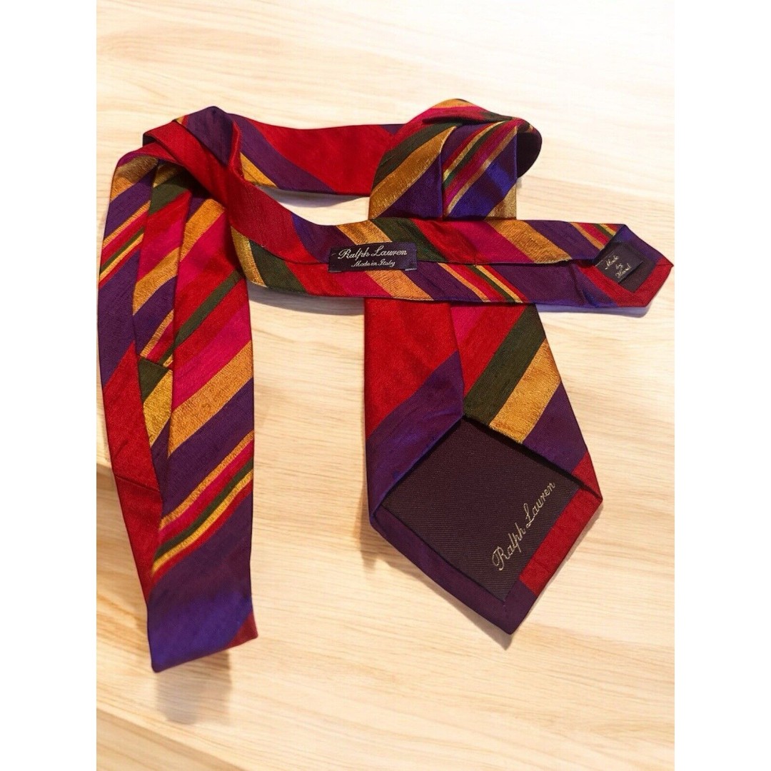 Ralph Lauren Purple Label Striped Silk Tie Vintage Hand Made In Italy