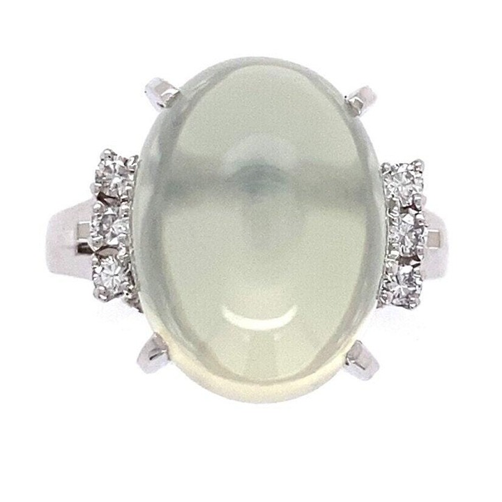 6.40Ct Natural Oval Moonstone & Diamond Solitaire Ring 14k White Gold
