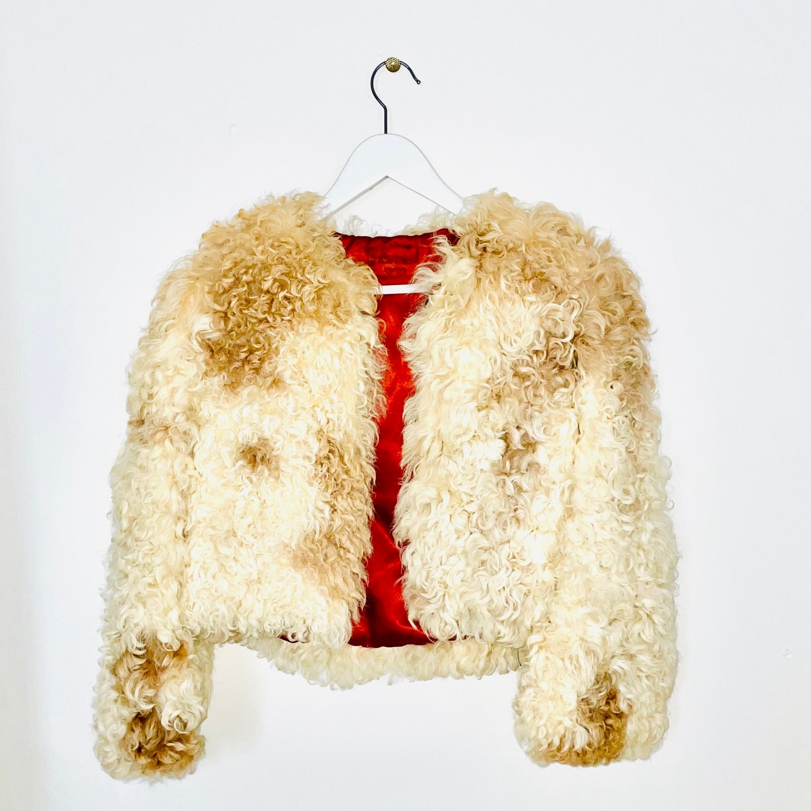 Vintage Curly Fur Cream and Tan Jacket. Satin Lining-No tags.