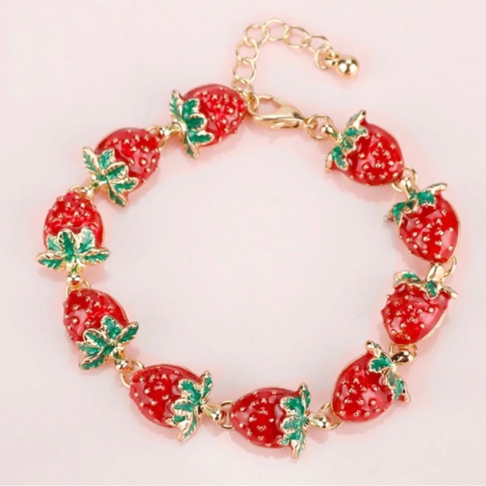 Strawberry Enamel Bracelet Fruit Bracelet