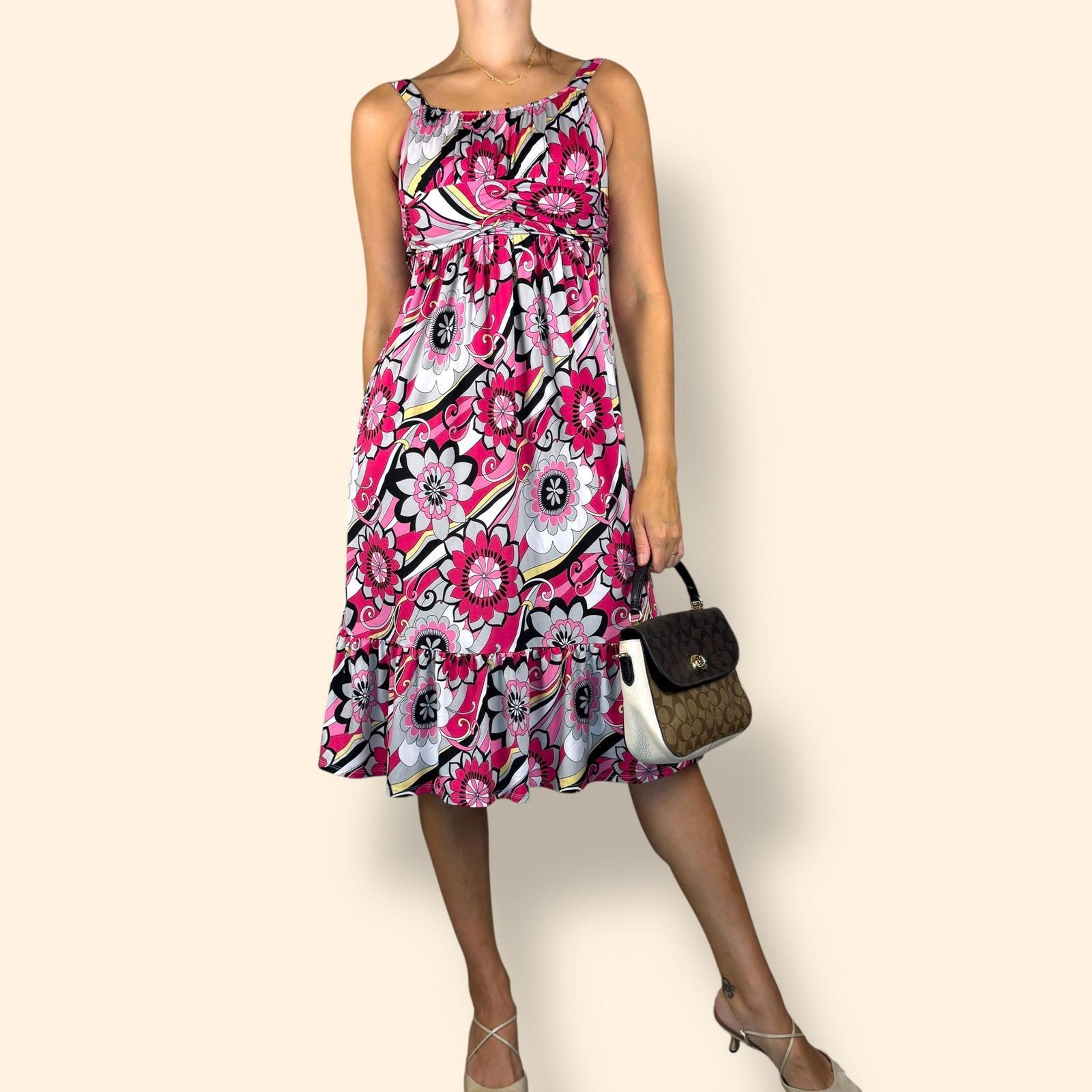 Women's Vintage Y2K Jonathan Martin Pink Retro Print Empire Waist Dress Size XS