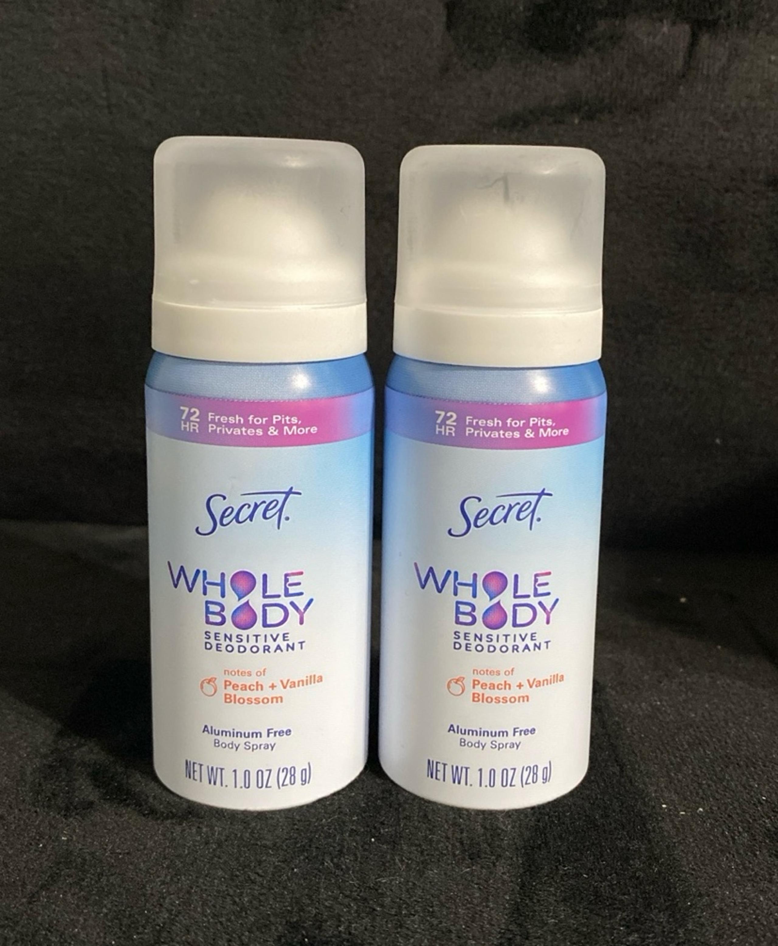 2x Secret Whole Body Peach Vanilla Blossom 1oz travel sensitive deodorant spray