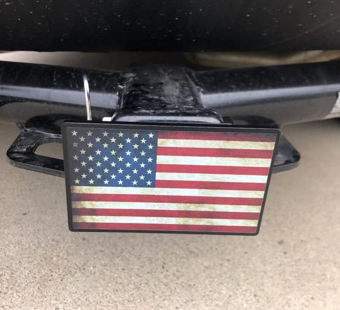 Trailer Hitch Cover for 2 Receivers, Heavy Metal Tow Hitch Cover Flag Retro