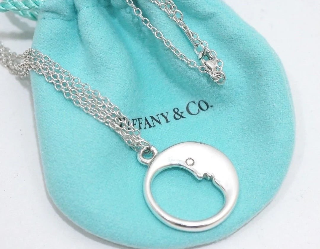 Tiffany & Co. Man in the Moon Sterling Charm Pendant & 18’ necklace