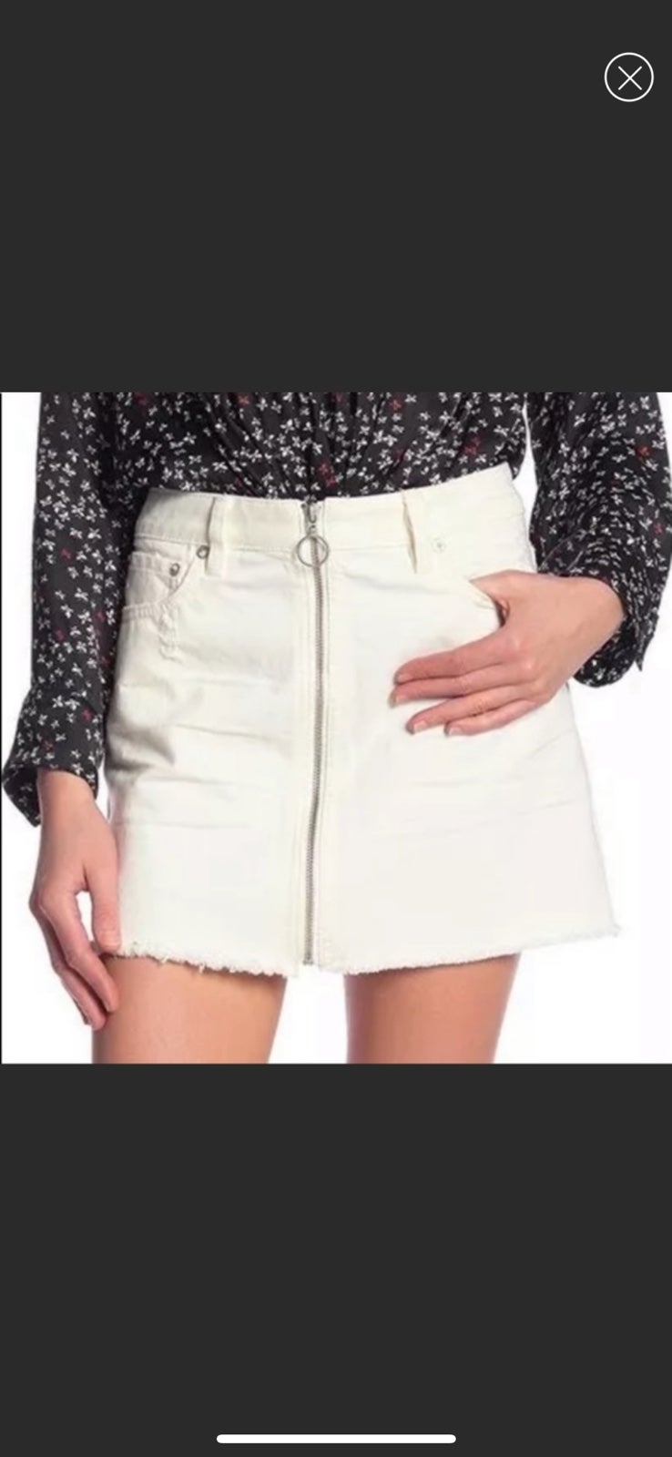 WE THE FREE BY FREE PEOPLE Vintage White Zip It Up Distressed Denim Skirt NWOT