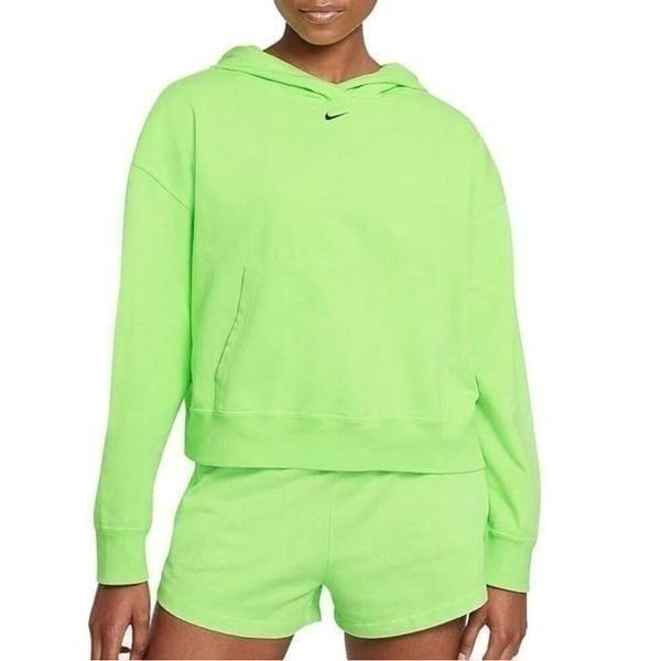 NIKE Neon Green Cropoed Lightweight Hoodie & Matching Tank Top Small Acid Wash