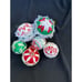 6 Vtg Folded Fabric Quilted & Crocheted Christmas Ball Ornaments Farmhouse -S76