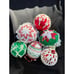 6 Vtg Folded Fabric Quilted & Crocheted Christmas Ball Ornaments Farmhouse -S76