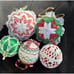 6 Vtg Folded Fabric Quilted & Crocheted Christmas Ball Ornaments Farmhouse -S76