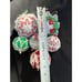 6 Vtg Folded Fabric Quilted & Crocheted Christmas Ball Ornaments Farmhouse -S76