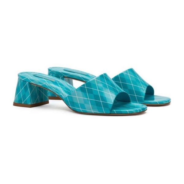 LARROUDE Women's Brigitte Mule, Acqua Argyle Patent Leather Size 6 NWOT