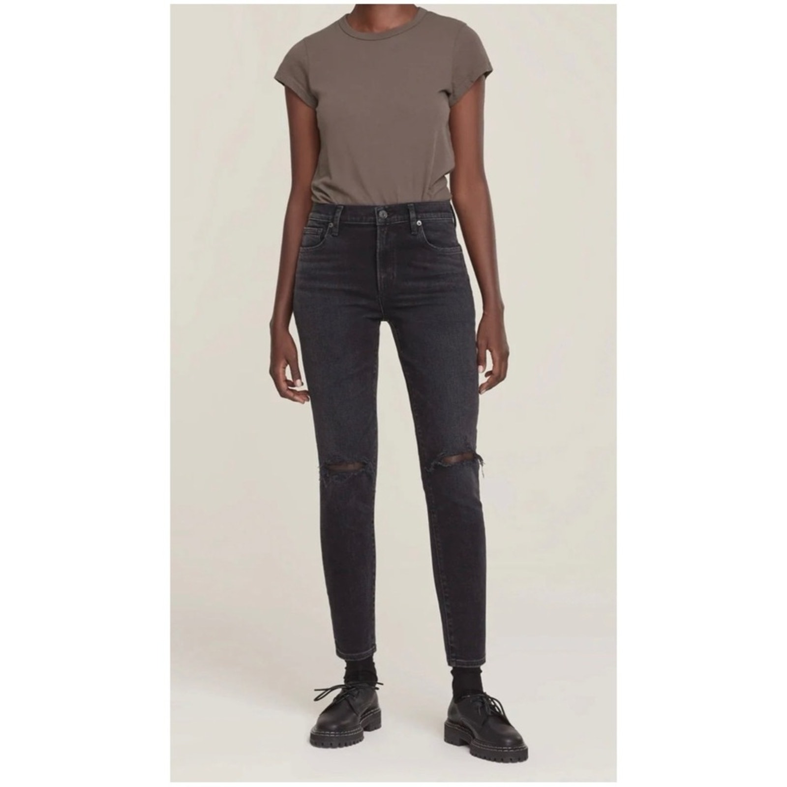 AGOLDE Women’s Sz 28 Black Jeans Mid Rise Distressed Sophie Stretch Denim