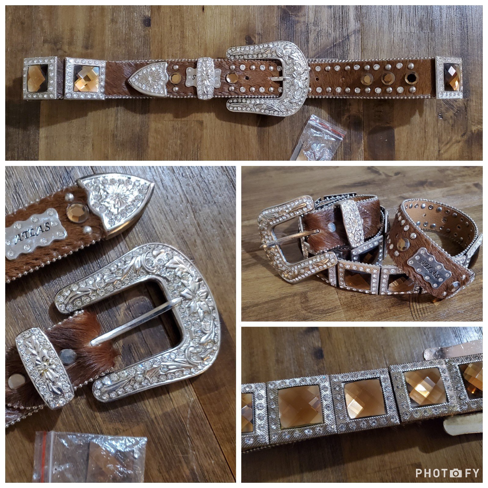 New Women's Western Brown Leather & Rhinestone Belt - Brown & Silver Bling