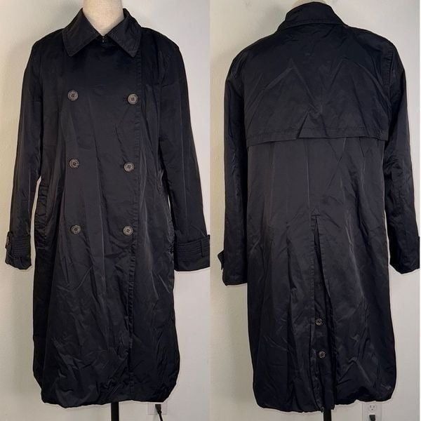 Anne Klein Womens Black Nylon Blend Double Breasted Trench Coat Classic Outdoor