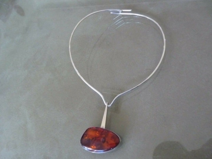 Einer Fehrn 925 EF Modernist Sterling Silver Baltic Amber Pendant Denmark