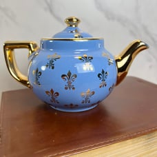 Vintage Hall Teapot - Blue Gold Fleur de Lis - 2 cups