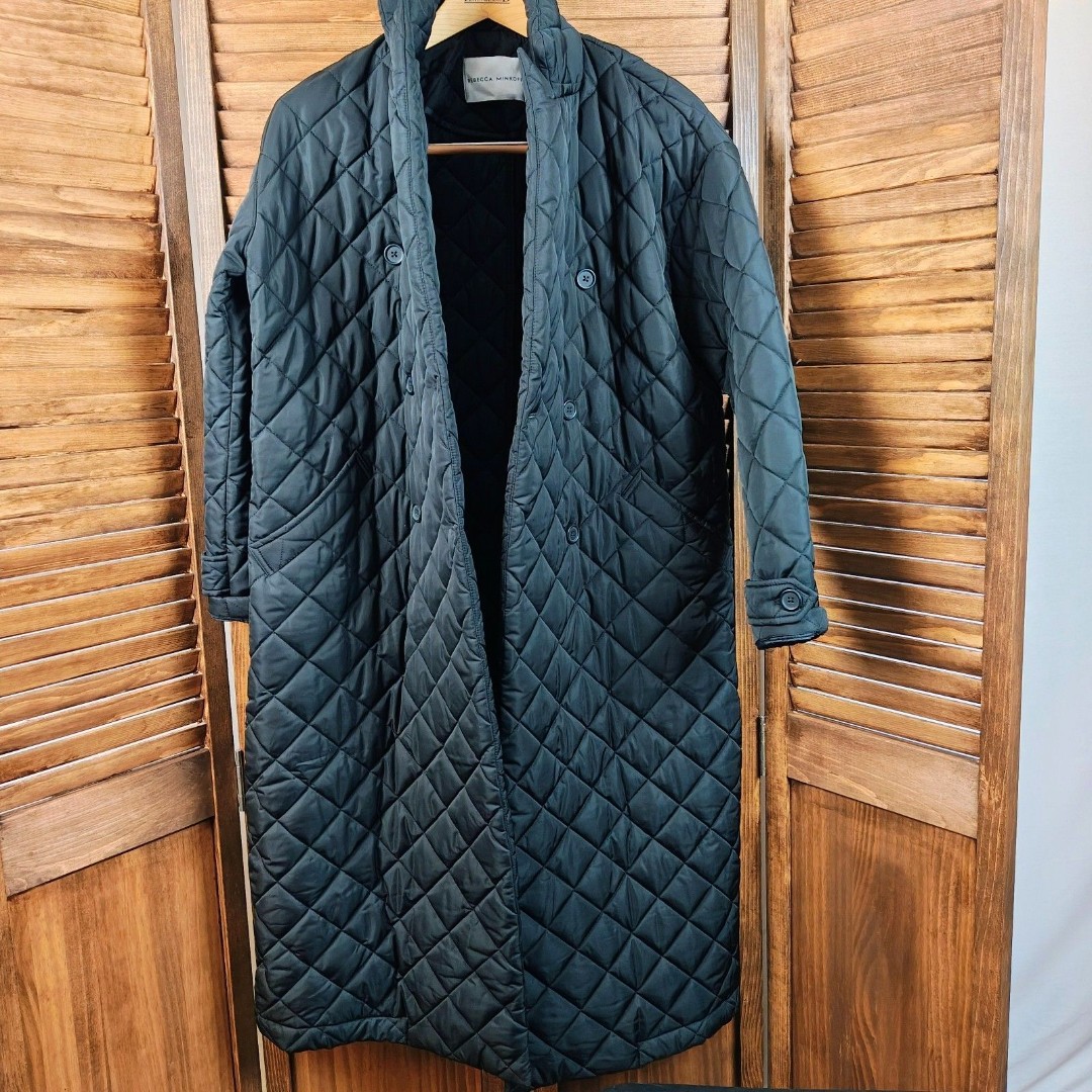 Rebecca Minkoff Quilted Twill Long Coat Black Womens Size S